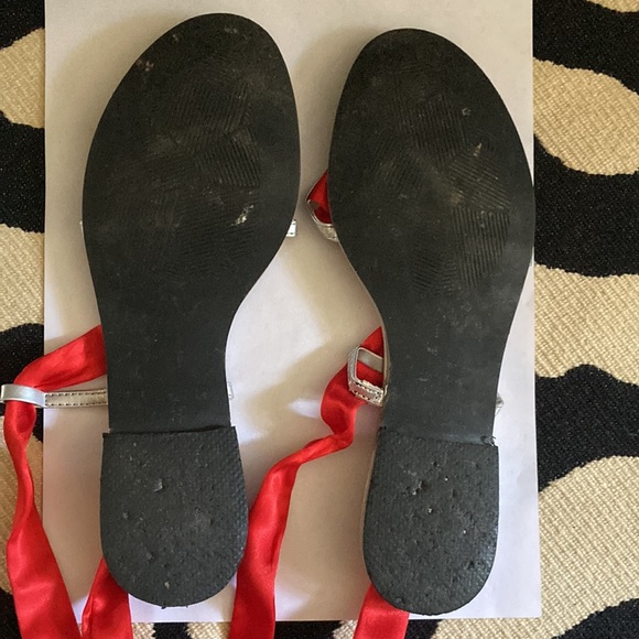 I-doll sexy red satin strap sandals. Wraps around ankle and up to calf. Preloved - Picture 5 of 5